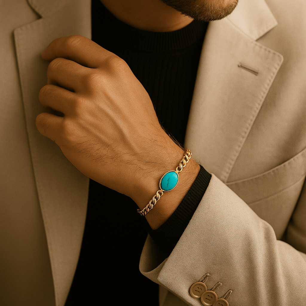 Bracelet Unisexe Joseph — Pierre fine & chaîne Figaro dorée - Priscille & Aquila