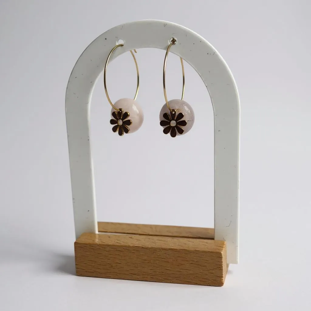 Boucles d'Oreilles Créoles "Aura" – Pierres Naturelles & Pampilles Dorées