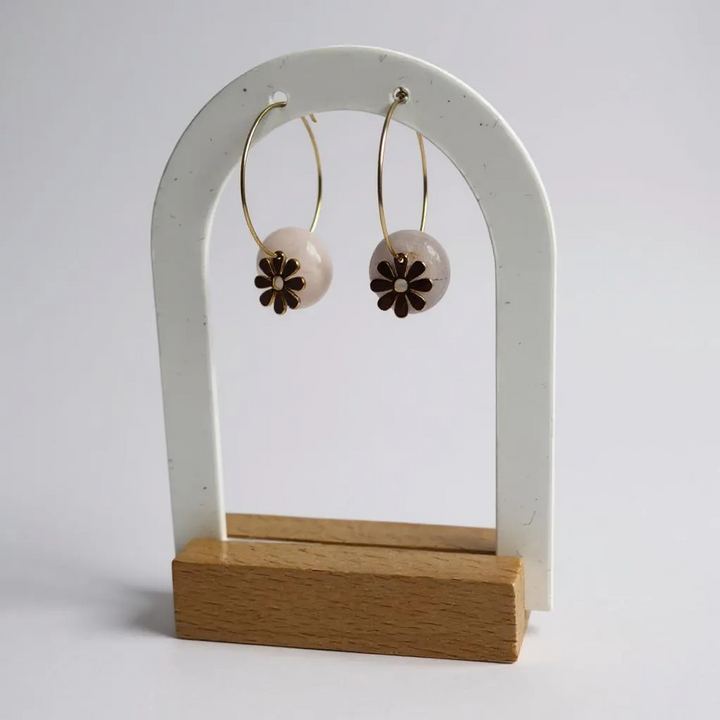 Boucles d'Oreilles Créoles "Aura" – Pierres Naturelles & Pampilles Dorées