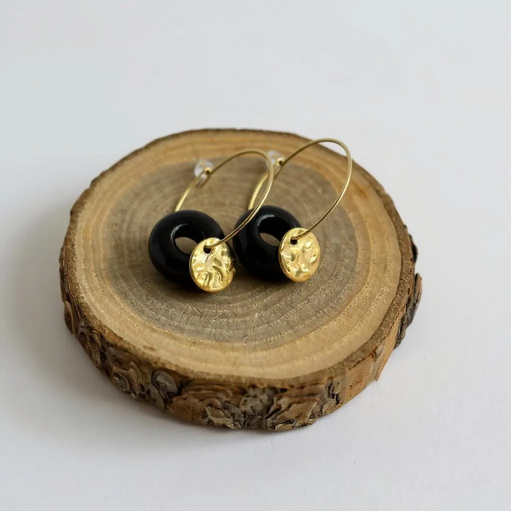 Boucles d'Oreilles Créoles "Aura" – Pierres Naturelles & Pampilles Dorées