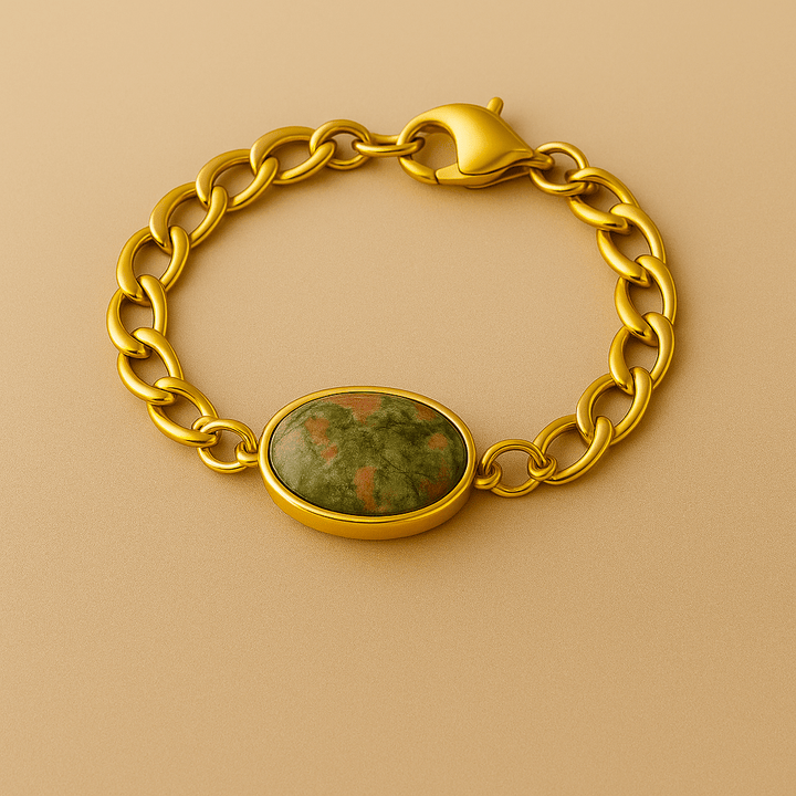 Bracelet Unisexe Joseph — Pierre fine & chaîne Figaro dorée - Priscille & Aquila