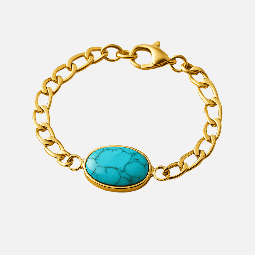 Bracelet Unisexe Joseph — Pierre fine & chaîne Figaro dorée - Priscille & Aquila