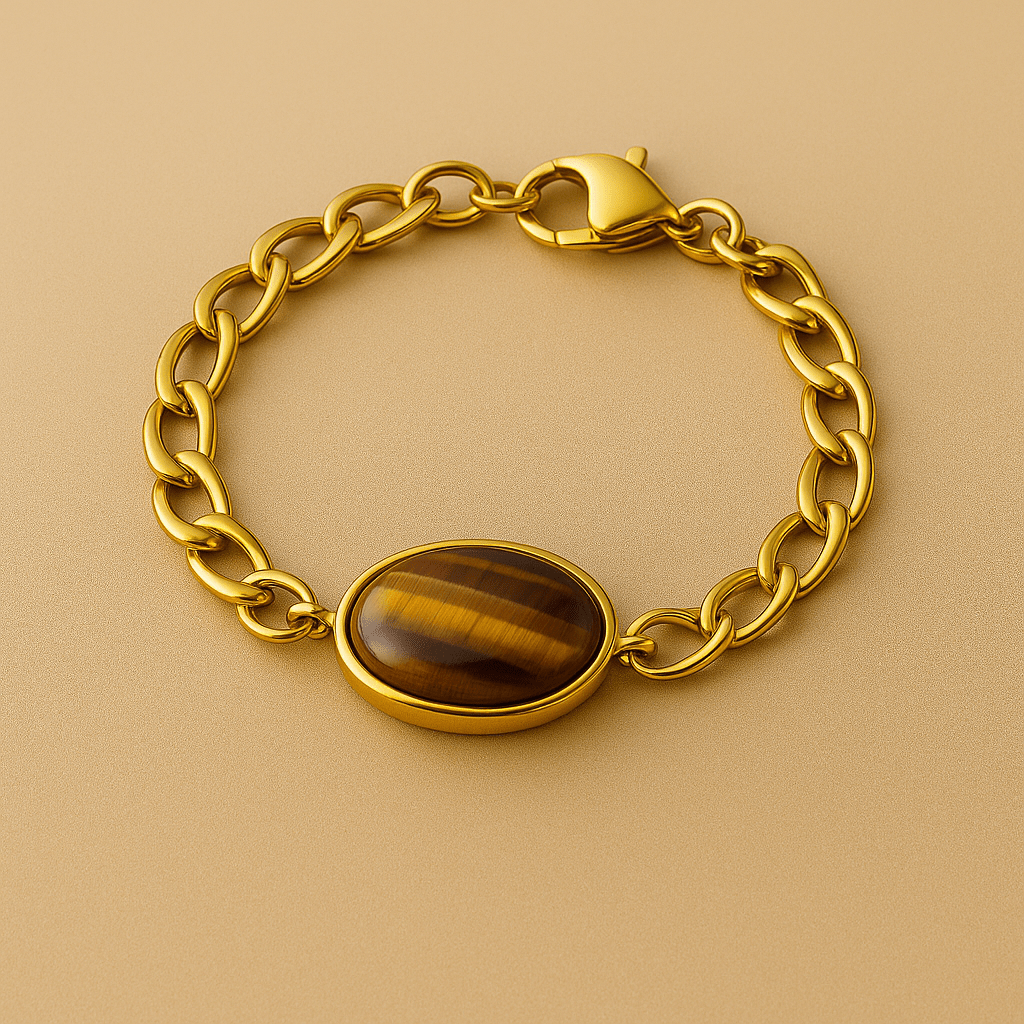 Bracelet Unisexe Joseph — Pierre fine & chaîne Figaro dorée - Priscille & Aquila