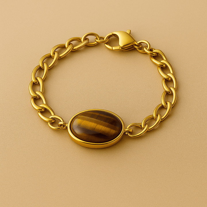 Bracelet Unisexe Joseph — Pierre fine & chaîne Figaro dorée - Priscille & Aquila