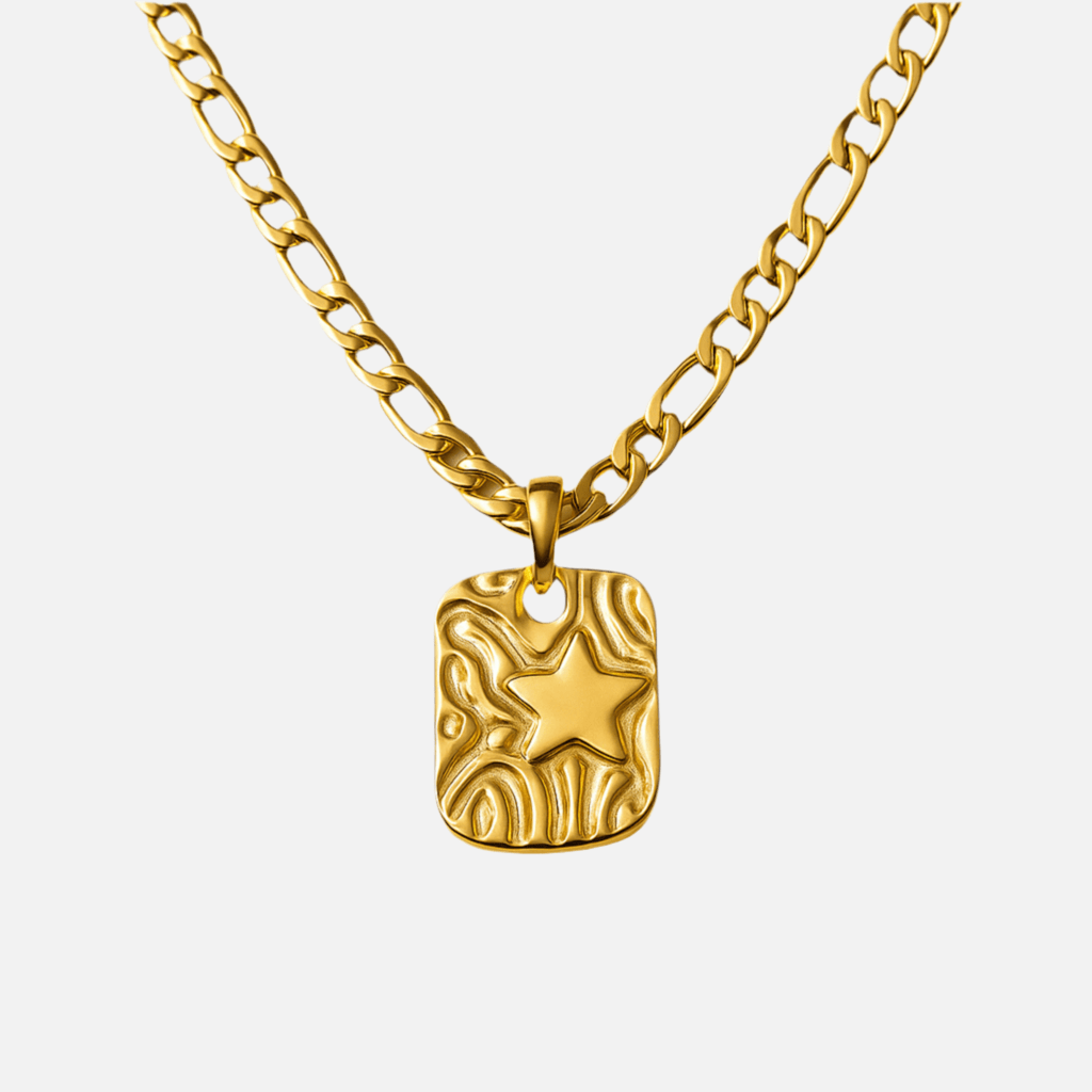 NAHUM - Collier homme médaille étoile martelée & chaîne Figaro 3 mm - Priscille & Aquila