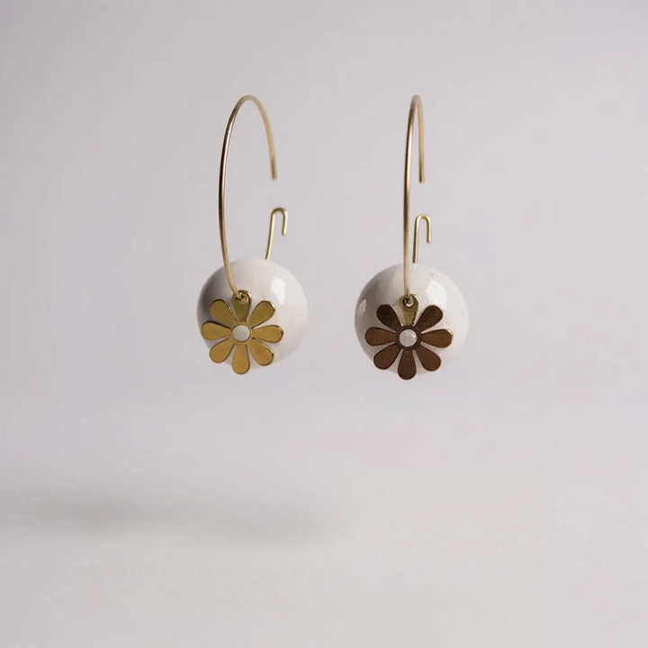 Boucles d'Oreilles Créoles "Aura" – Pierres Naturelles & Pampilles Dorées
