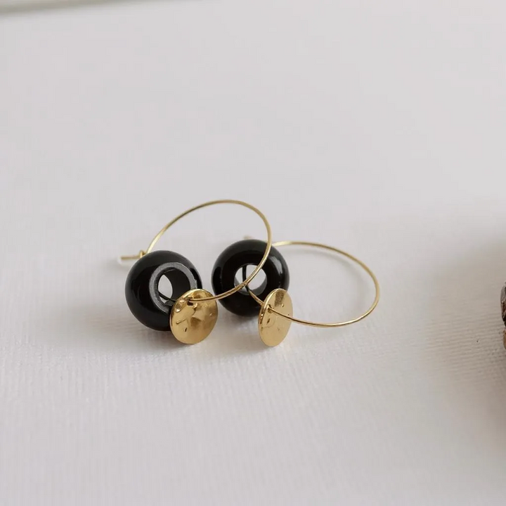 Boucles d'Oreilles Créoles "Aura" – Pierres Naturelles & Pampilles Dorées