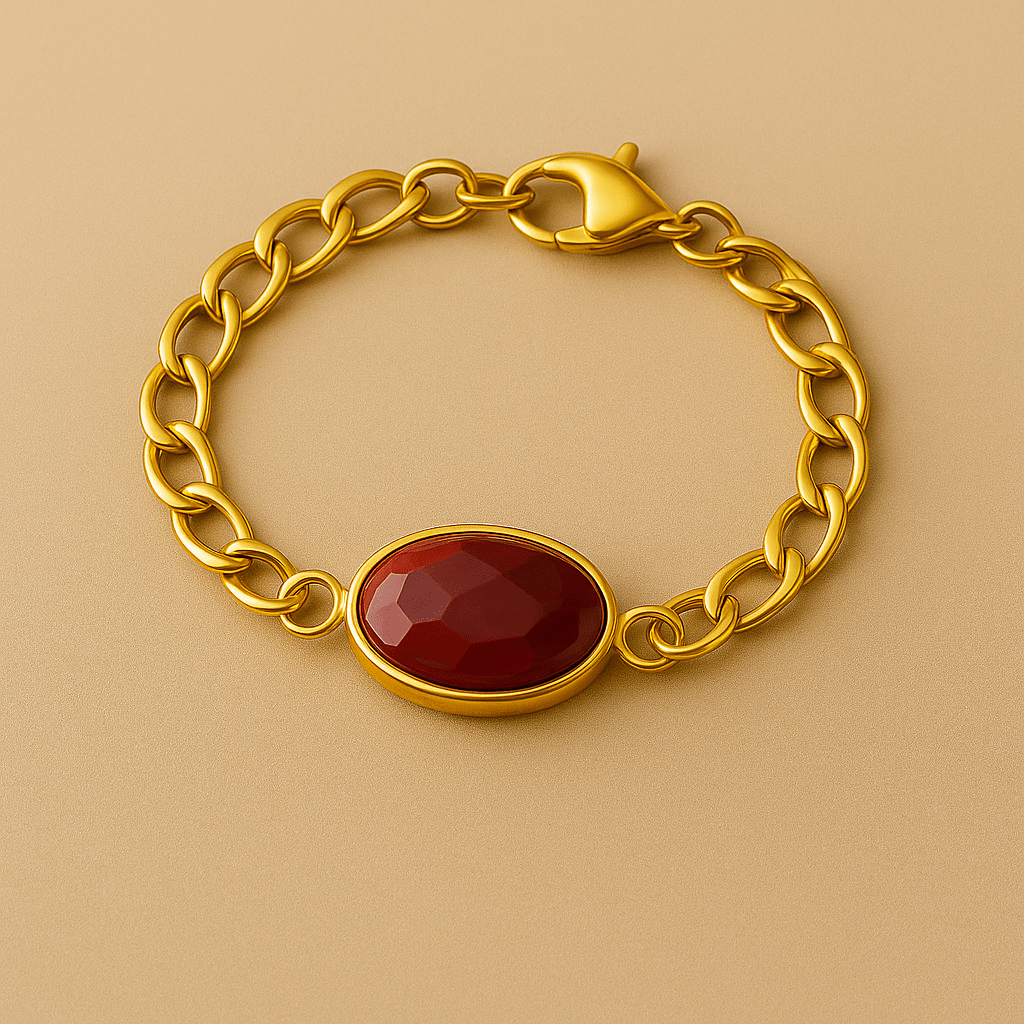 Bracelet Unisexe Joseph — Pierre fine & chaîne Figaro dorée - Priscille & Aquila