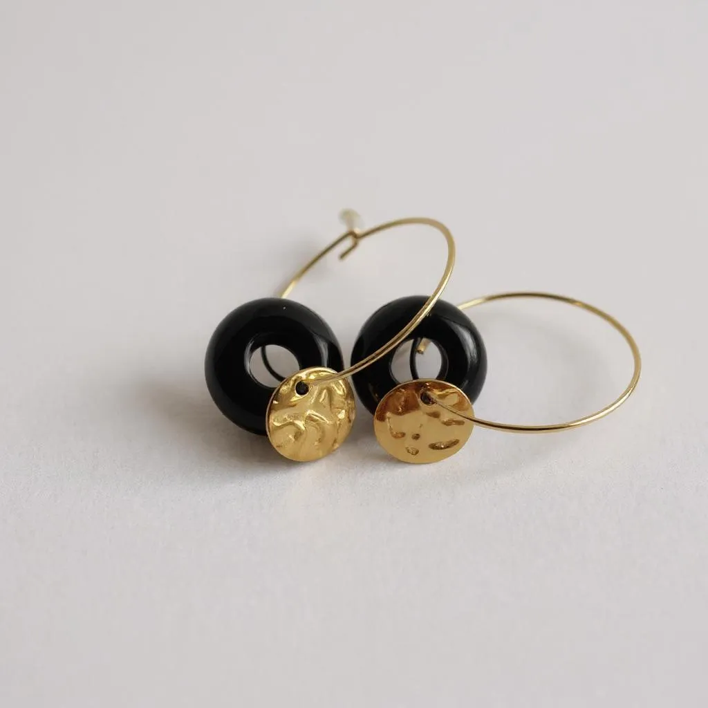 Boucles d'Oreilles Créoles "Aura" – Pierres Naturelles & Pampilles Dorées