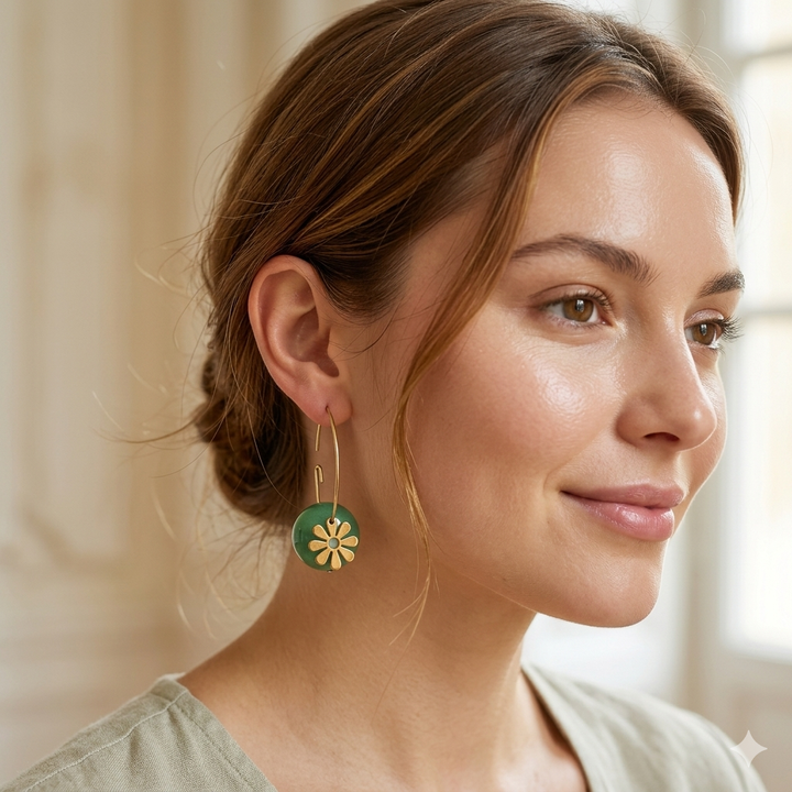 Boucles d'Oreilles Créoles "Aura" – Pierres Naturelles & Pampilles Dorées