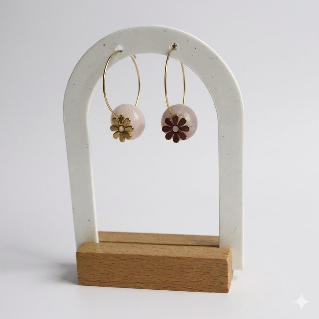 Boucles d'Oreilles Créoles "Aura" – Pierres Naturelles & Pampilles Dorées