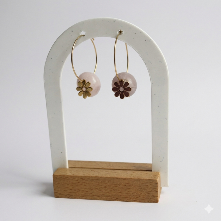 Boucles d'Oreilles Créoles "Aura" – Pierres Naturelles & Pampilles Dorées