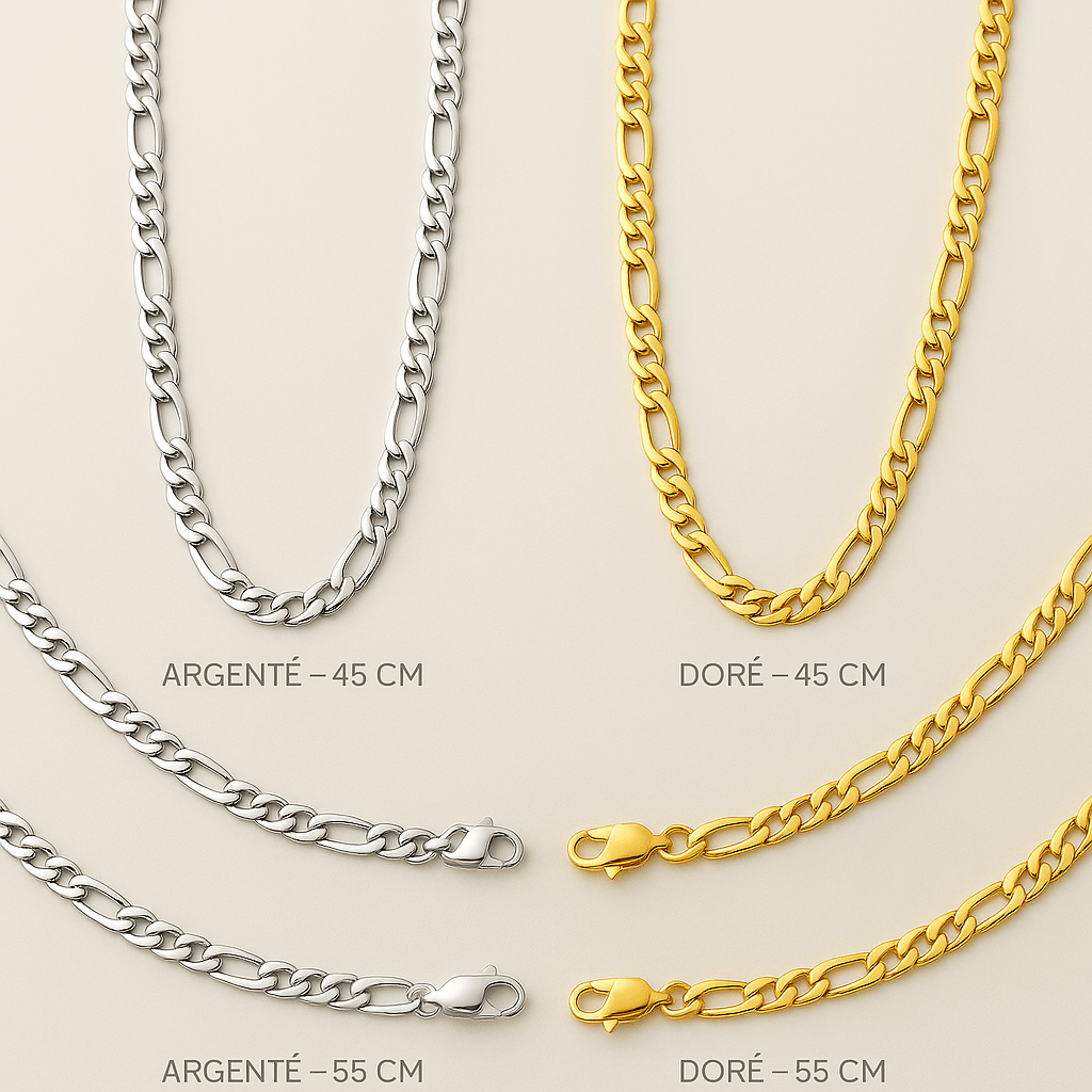 Collier EZRA – Chaîne Figaro Acier Inoxydable - Priscille & Aquila
