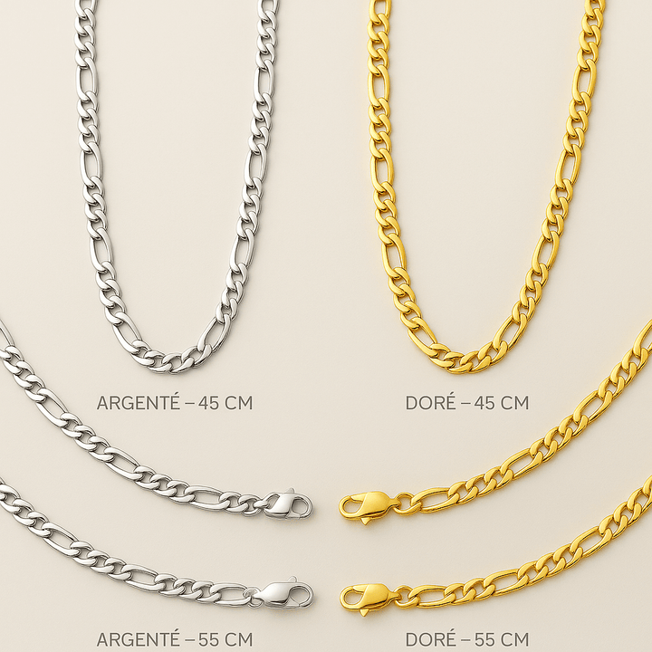 Collier EZRA – Chaîne Figaro Acier Inoxydable - Priscille & Aquila