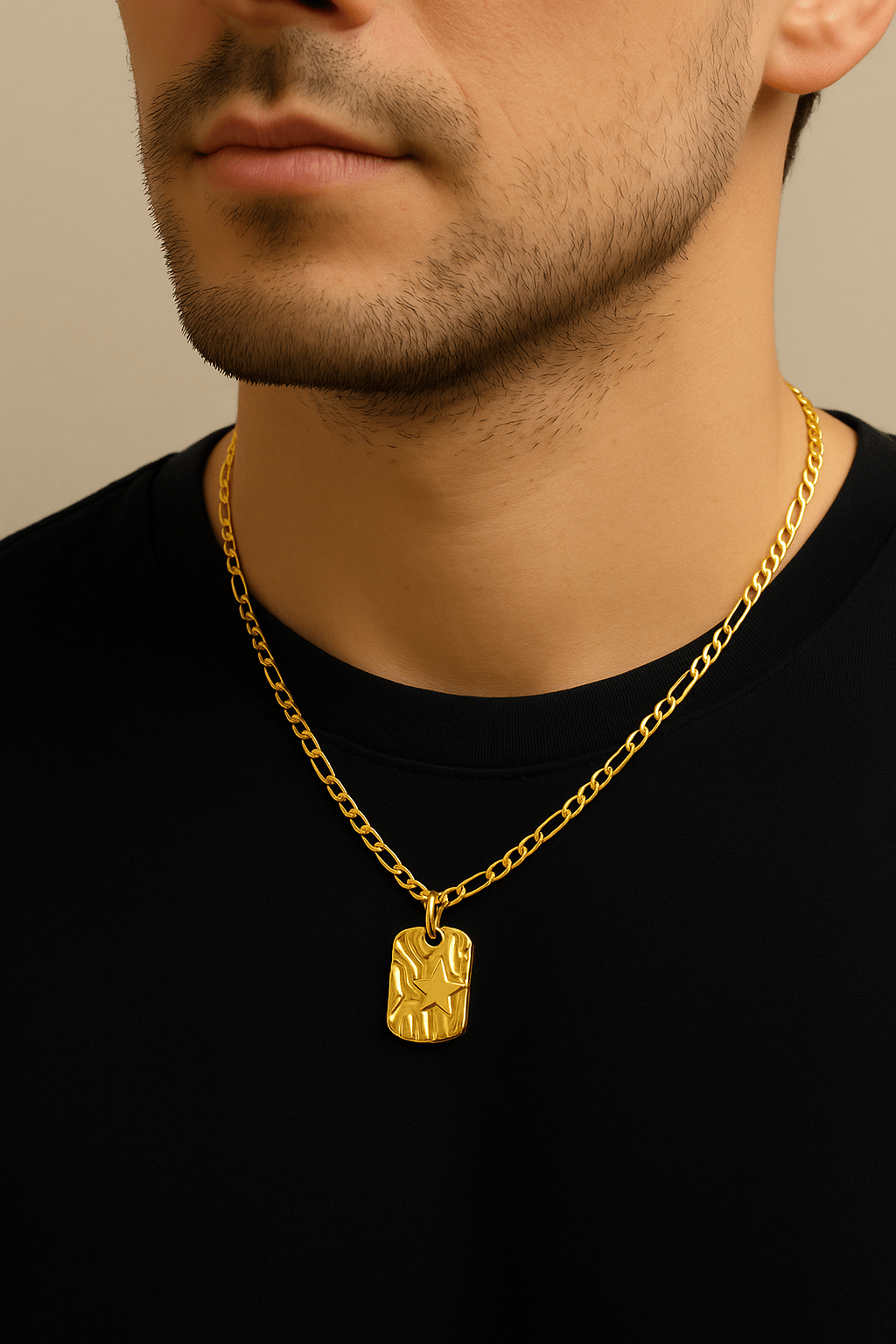 NAHUM - Collier homme médaille étoile martelée & chaîne Figaro 3 mm - Priscille & Aquila