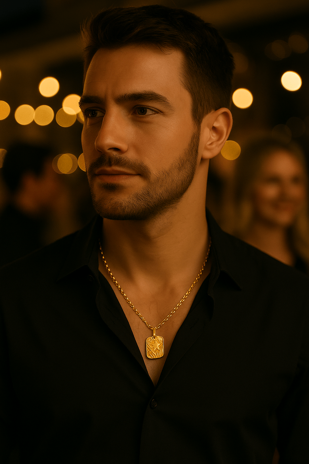 NAHUM - Collier homme médaille étoile martelée & chaîne Figaro 3 mm - Priscille & Aquila
