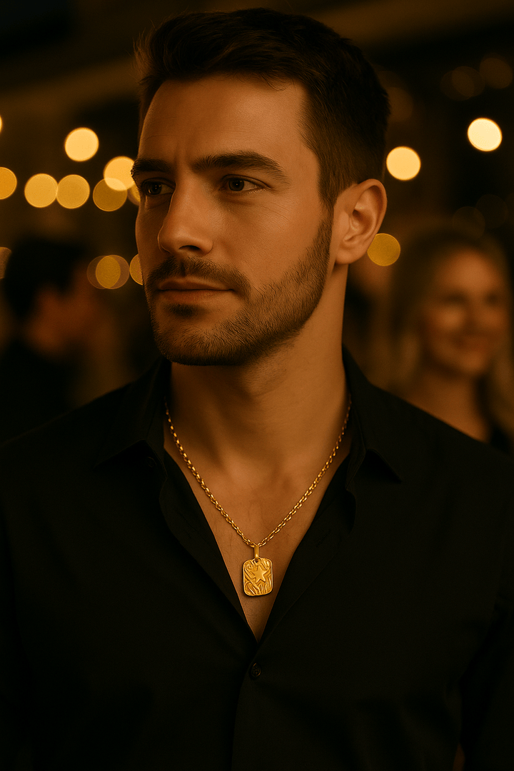 NAHUM - Collier homme médaille étoile martelée & chaîne Figaro 3 mm - Priscille & Aquila